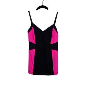 Lululemon Tank Top Womens 6 Elongate Hot Pink Black Colorblock Spaghetti Strap